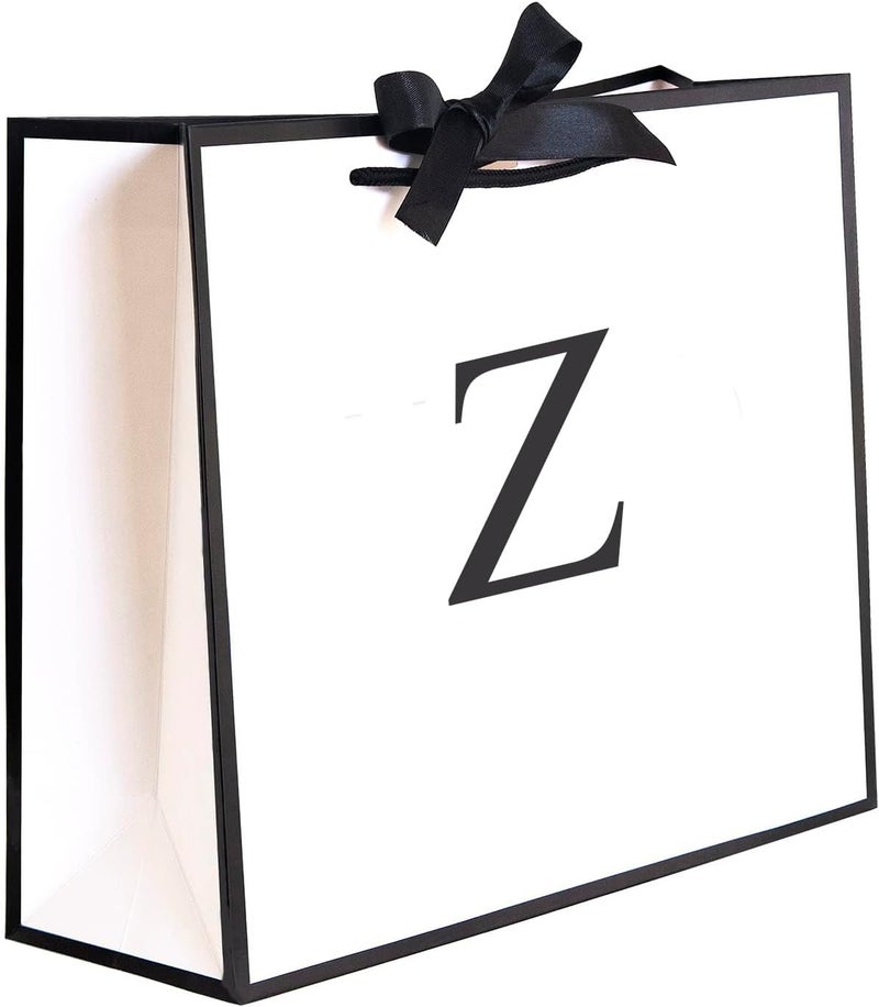 QLSKO Initial Gift Bag with Bow Ribbon Personalized Horizontal Paper Bag Monogrammed Birthday Gifts for Women Men (Z-Medium) - Image 1